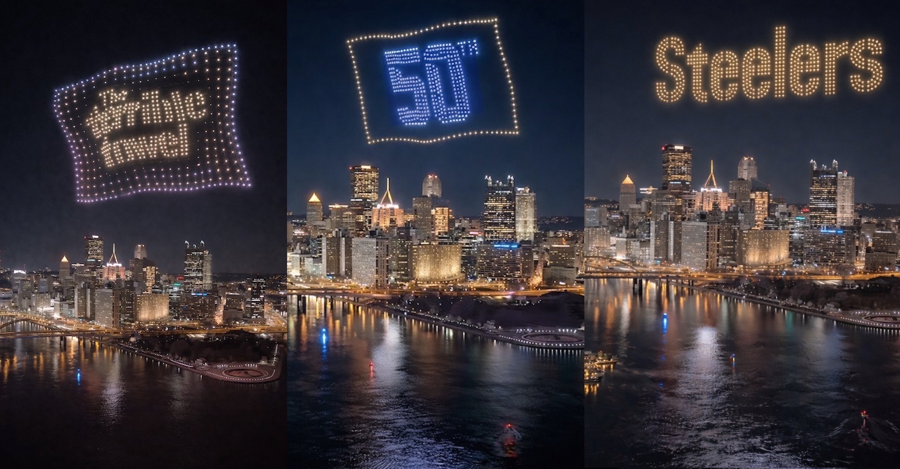 50th Anniversary of Terrible Towel Pyrotecnico Iconic Terrible Towel Steelers logo in drones